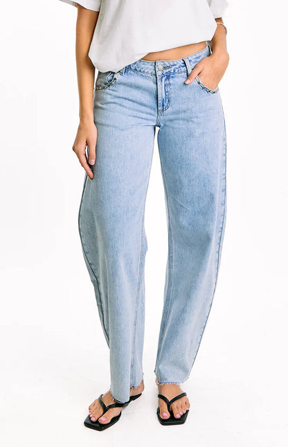 Jannina Light Wash Denim Studded Low Rise Jeans