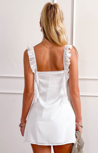 Joyce White Satin Mini Dress