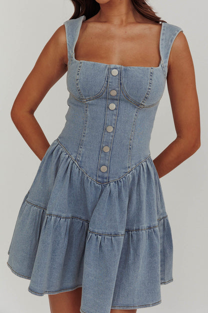Deep Dive Square Neck Mini Dress Denim