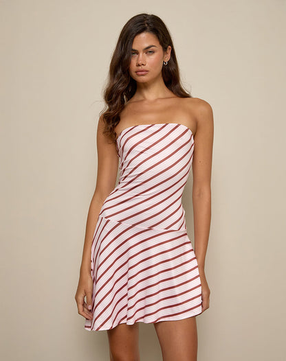 Kagari Mini Dress in Diagonal Stripe Pink