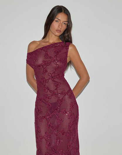 Kaido Midi Dress in Sequin Knit Burgundy