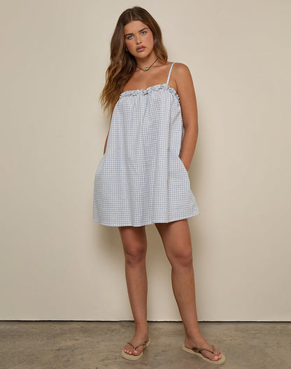 Kamalani Dress in Mini Gingham Blue and Grey