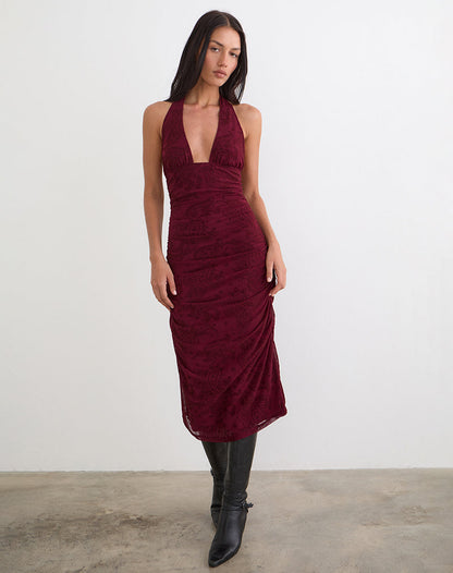 Kamau Dress in Flock Compact Paisley Wine