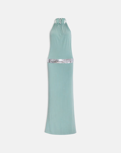 Karuna High Neck Maxi Dress in Aqua Grey