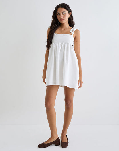 Kayla Square Neck Mini Dress in Linen Ivory