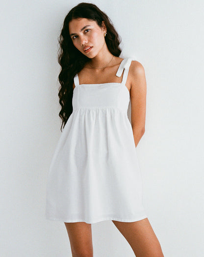 Kayla Square Neck Mini Dress in Linen Ivory
