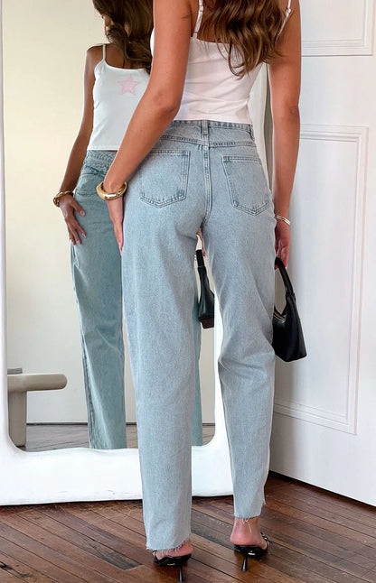 Kansis Light Blue Uneven Waist Jeans