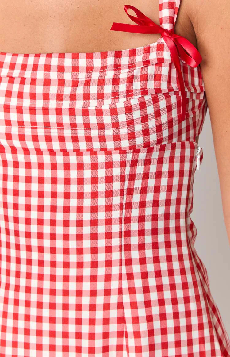 Layla Red Gingham Tie Back Mini Dress
