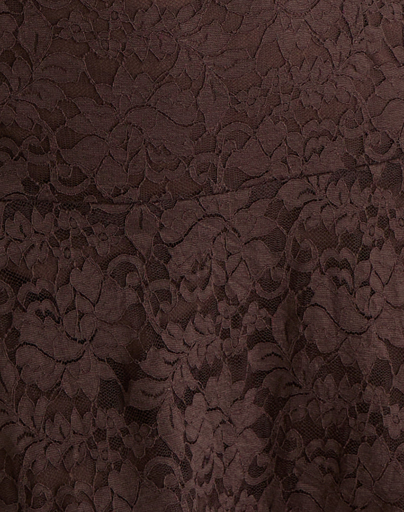 Luscian Mini Dress in Lace Chocolate with Blue Binding
