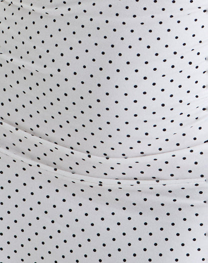 Luscian Plunge Mini Dress in White with Micro Polka Black