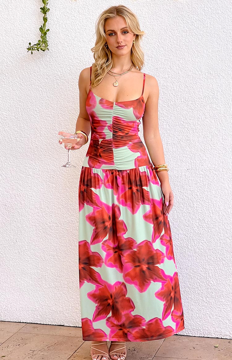 Lilliana Green Floral Print Maxi Dress