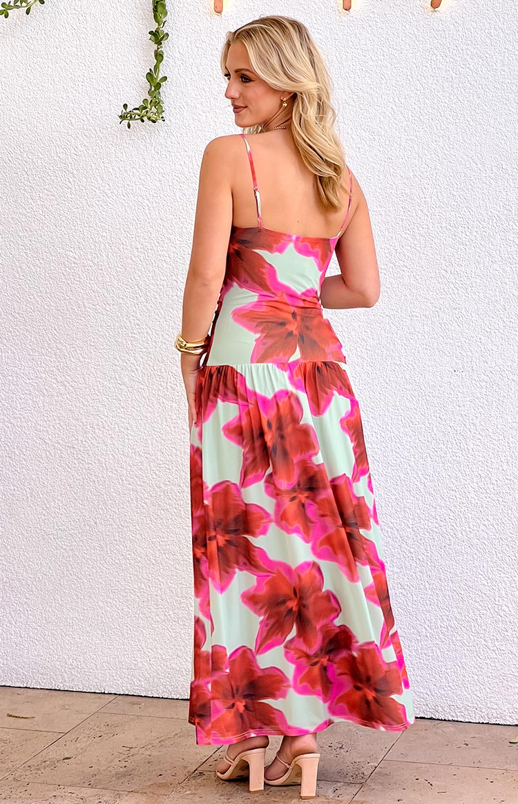 Lilliana Green Floral Print Maxi Dress