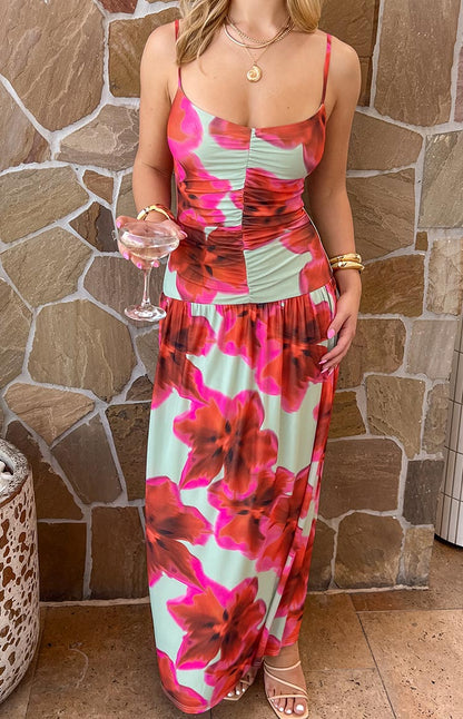 Lilliana Green Floral Print Maxi Dress