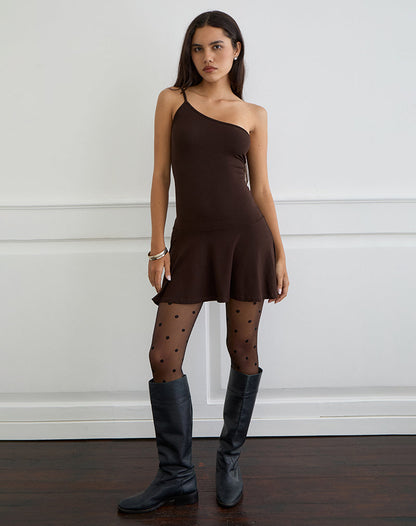 Messac Asymmetric Dress in Rayon Jersey Bitter Chocolate