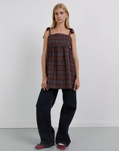 Mikayla Mini Dress in Burgundy and Blue Check