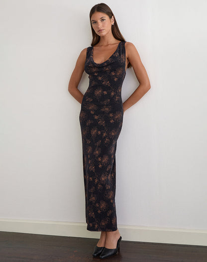 Minso Maxi Dress in Black with Bronze Shimmer