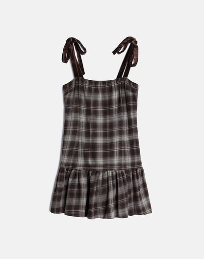 Miyori Square Neck Mini Dress in Grey Check