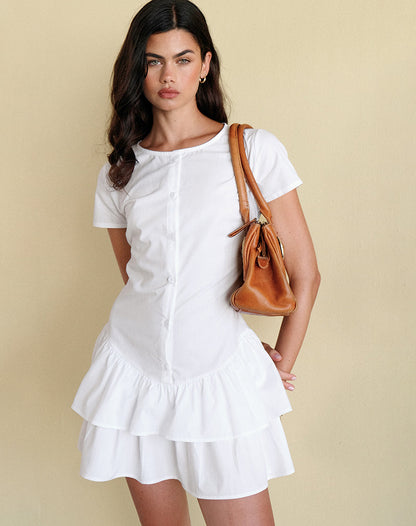 Movan Dropped Waist Mini Dress in White