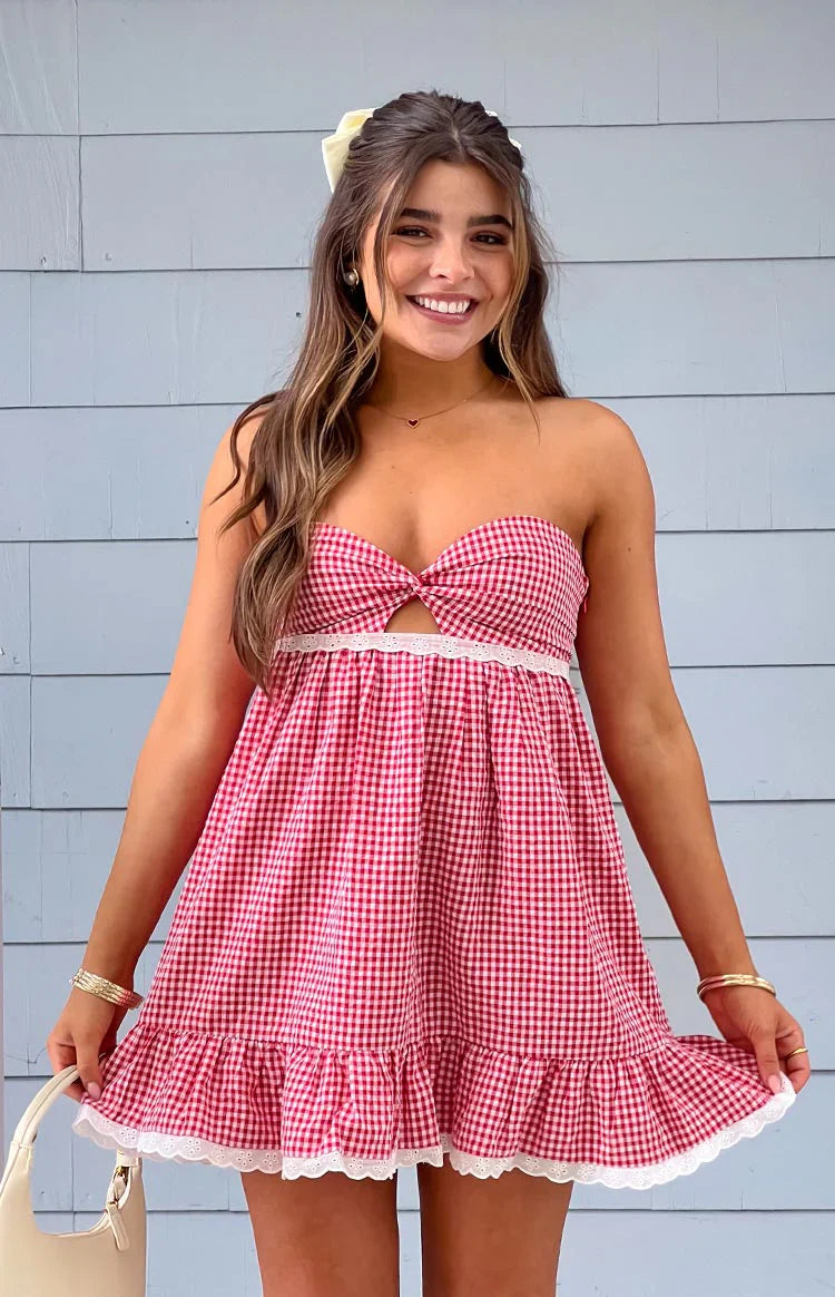 Maisie Red Gingham Strapless Mini Dress