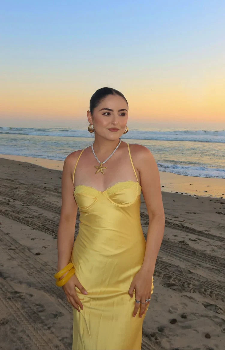 Mariana Yellow Lace Bust Midi Dress