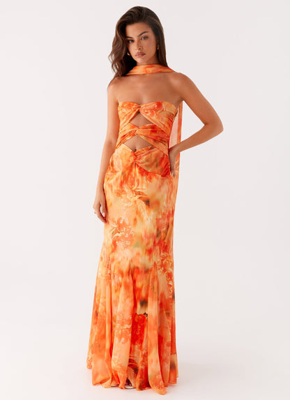 Melrose Satin Chiffon Maxi Dress - Sunset Floral
