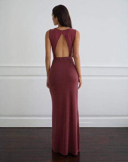 Namra Cowl Neck Maxi Dress in Cupro Burgundy