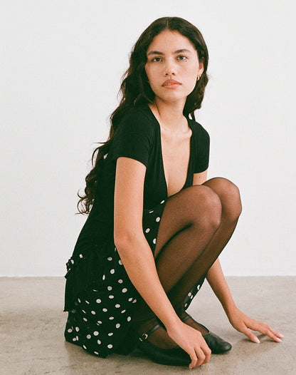 Navya Wrap Mini Dress in Polka Black and White
