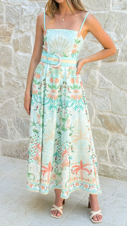 Nellie Midi Dress - Aqua Aurora Print