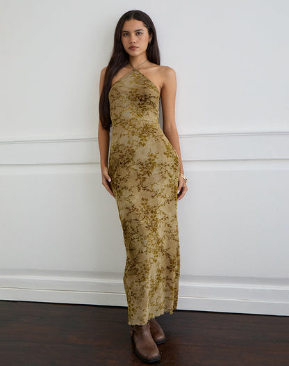 Rabika Maxi Dress in Burn Velvet Green