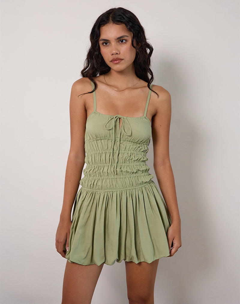 Rasmil Bubble Hem Mini Dress in Sage Green