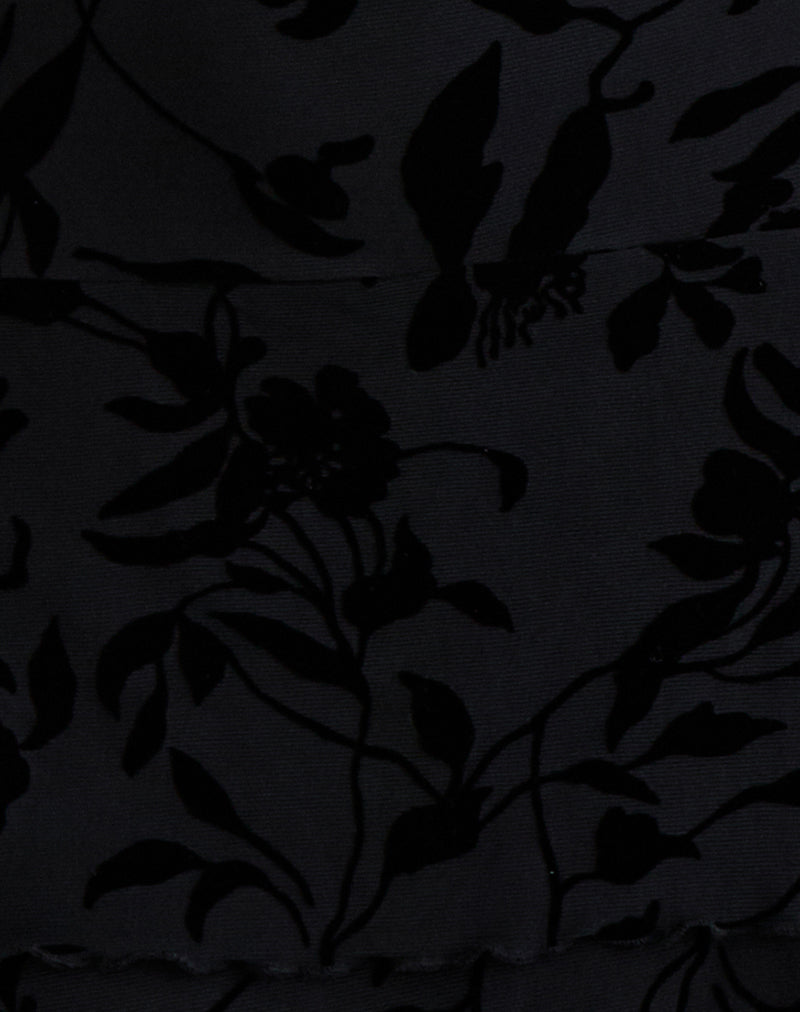 Rawson Mini Dress in Flock Leaf Flower Black