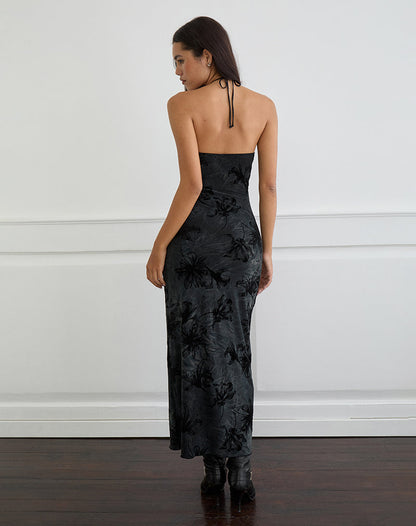 Rikaya Maxi Dress in Burn Velvet Grey