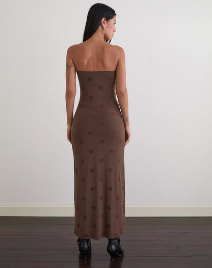 Rosaga Maxi Dress in Big Polka Flock Brown