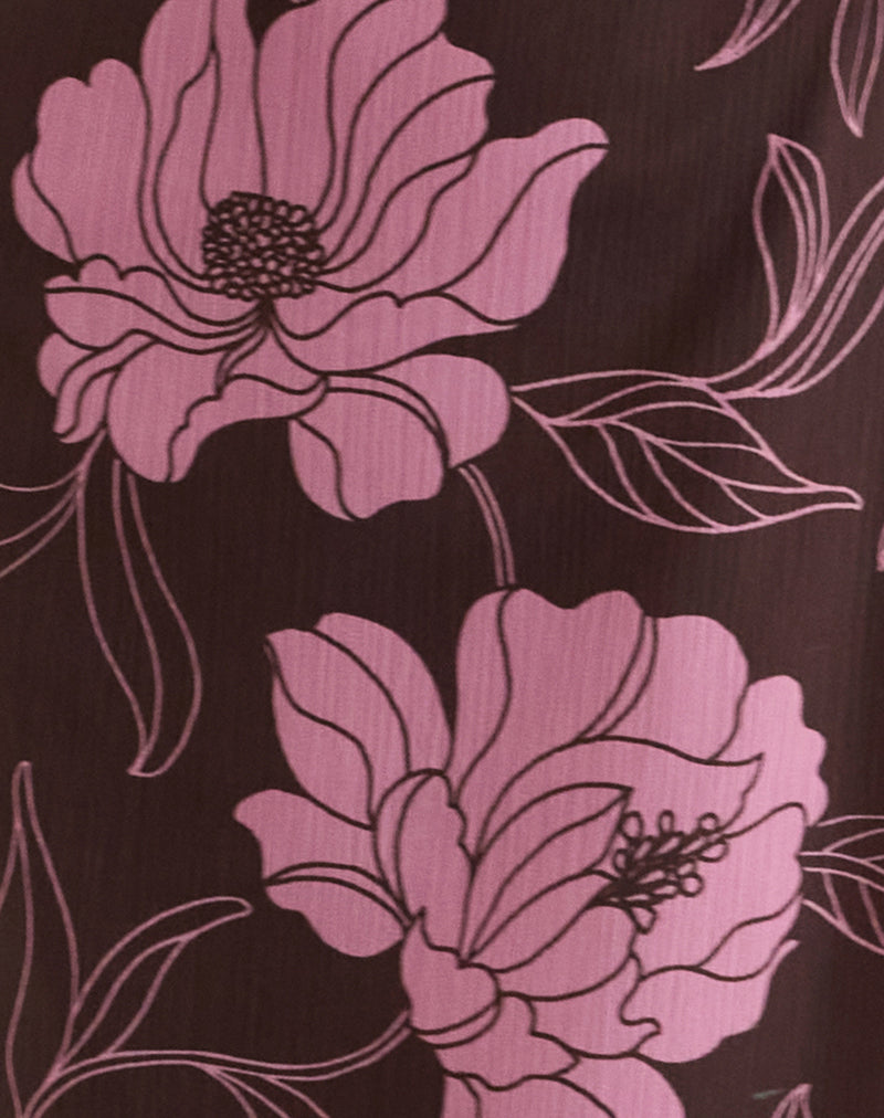 Rujira Cowl Midi Dress in Flare Floral Pink Brown
