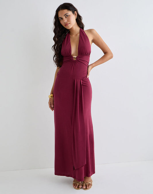 Ryoko Maxi Dress in Cupro Burgundy
