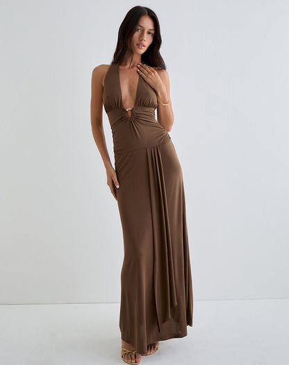 Ryoko Maxi Dress in Cupro Dark Brown