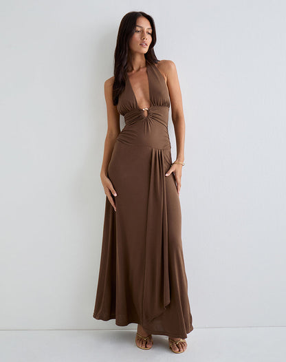 Ryoko Maxi Dress in Cupro Dark Brown