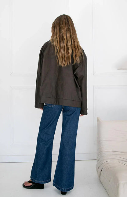 Rochelle PU Chocolate Brown Oversized Biker Jacket