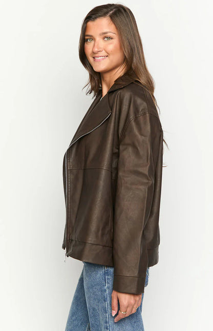 Rochelle PU Chocolate Brown Oversized Biker Jacket
