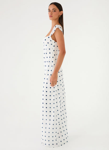 Roma Notte Maxi Dress - Porcelain Blue Polka Dot
