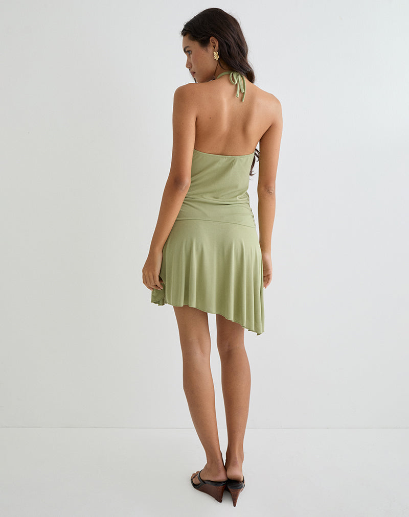 Saira Halter Neck Mini Dress in Sage