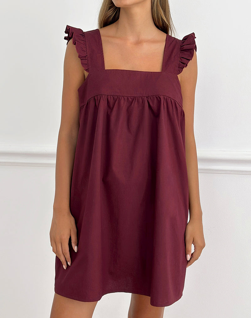 Sanaly Mini Dress in Poplin Maroon