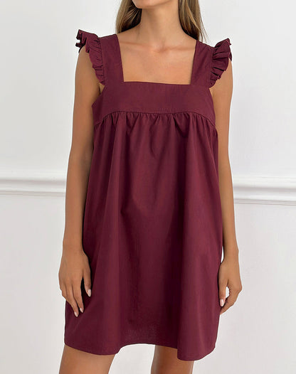 Sanaly Mini Dress in Poplin Maroon