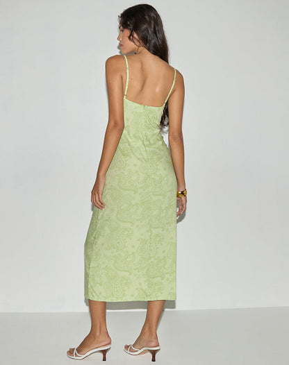 Sastra Midi Dress in Retro Paisley Lime