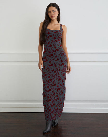 Sayidan Maxi Dress in Garden Floral Blue Grey