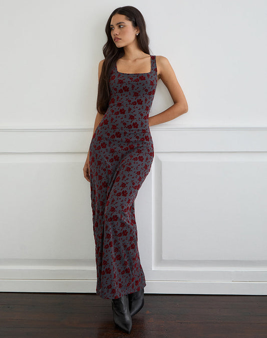 Sayidan Maxi Dress in Garden Floral Blue Grey
