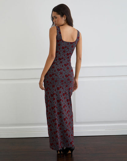 Sayidan Maxi Dress in Garden Floral Blue Grey
