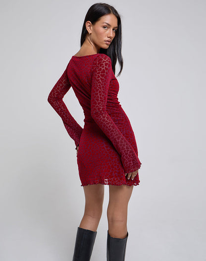 Sevila Long Sleeve Mini Dress in Heart Flock Maroon
