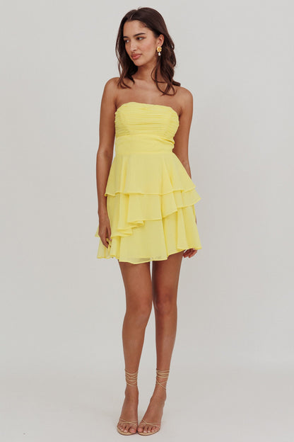 Veda Strapless Ruffle Mini Dress Lemon