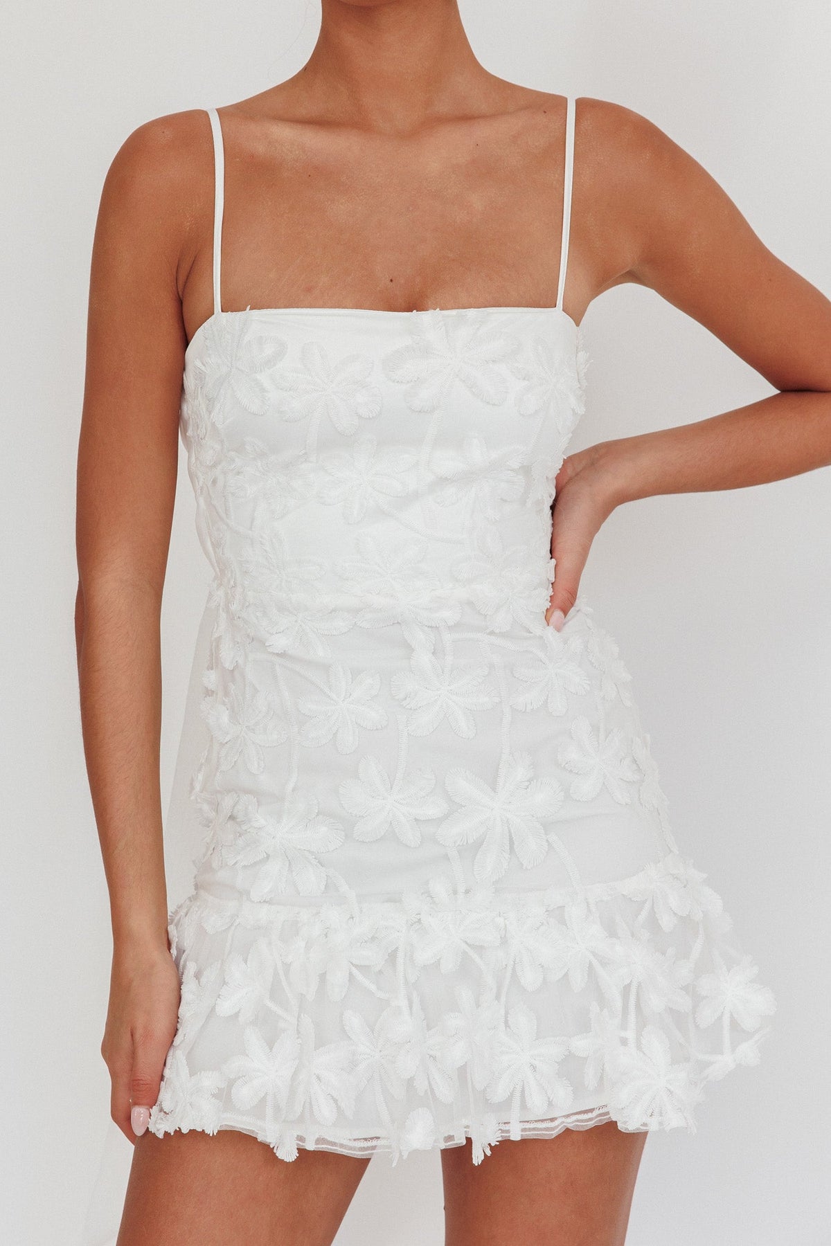 Dori Embellished Mini Dress Palm Tree White